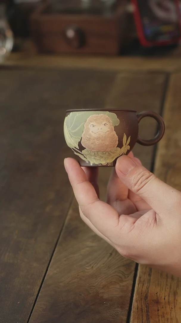 茶壶紫砂旺财泥绘原创主人杯