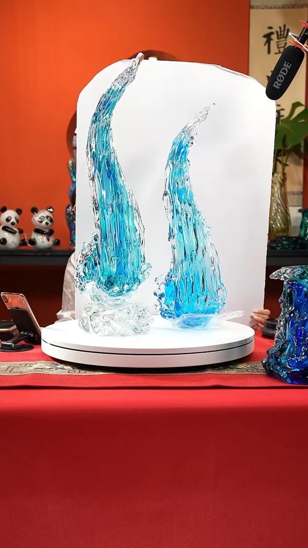 手工艺品琉璃蓝色风生水起单只