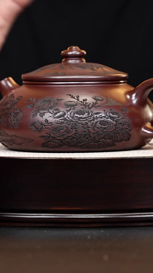茶壶紫砂宜兴紫砂 春江花月寒江 铁血石红砂 李恒阳 480cc
