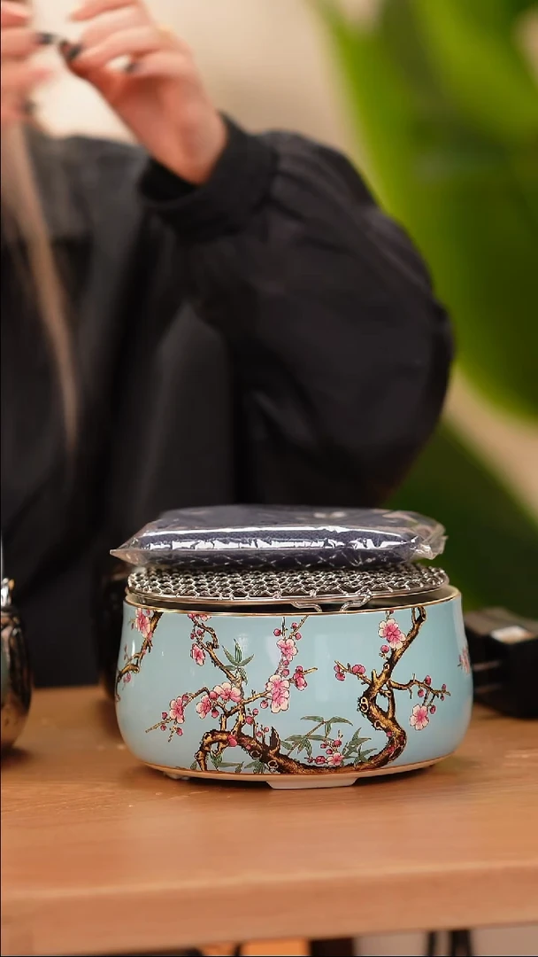 陶瓷清***烟莺歌烧粉彩浅蓝电陶炉