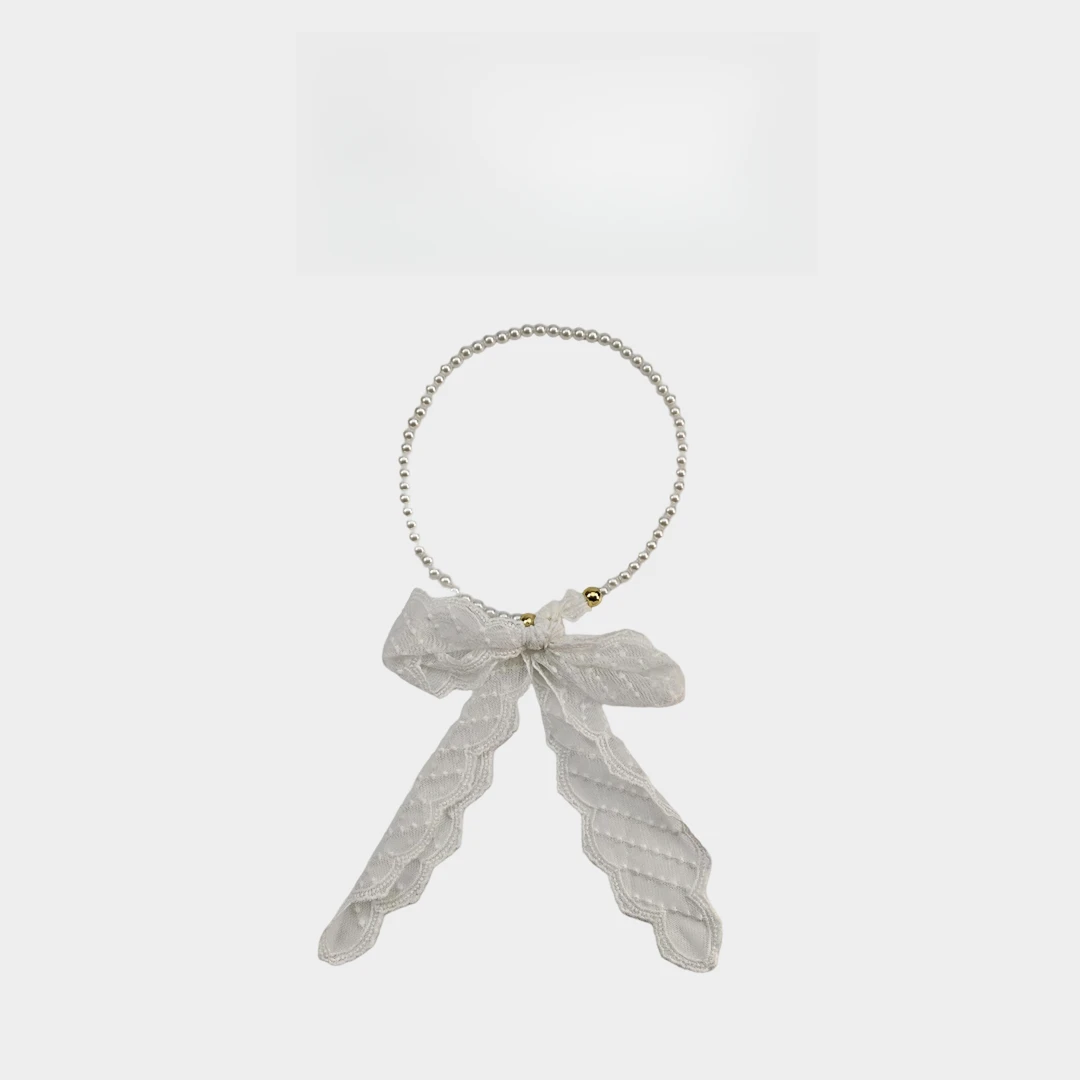 非金属布艺项链 小众珠珠蕾丝项链