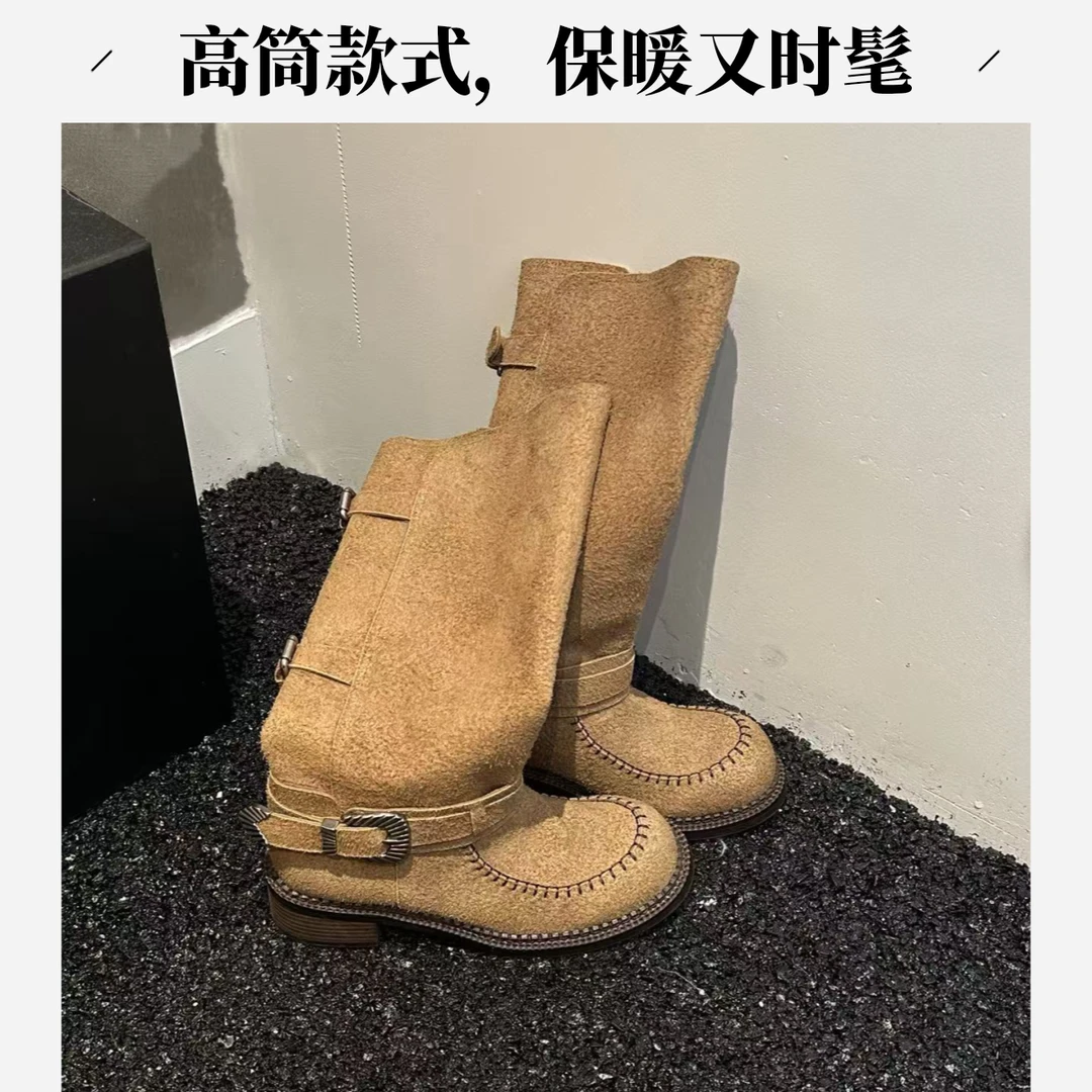 女鞋秋季新款英伦长筒粗跟百搭鞋子女款爆款2025新款4cm靴子直筒