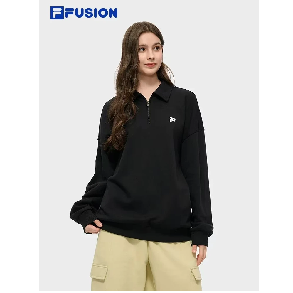 FILA FUSION斐乐情侣款套头卫衣25秋纯棉宽松翻领上衣T11U533206F