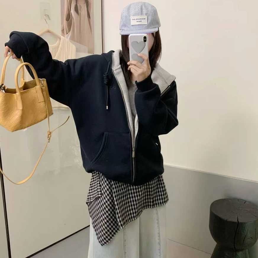 大版拼色超好穿卫衣加绒外套