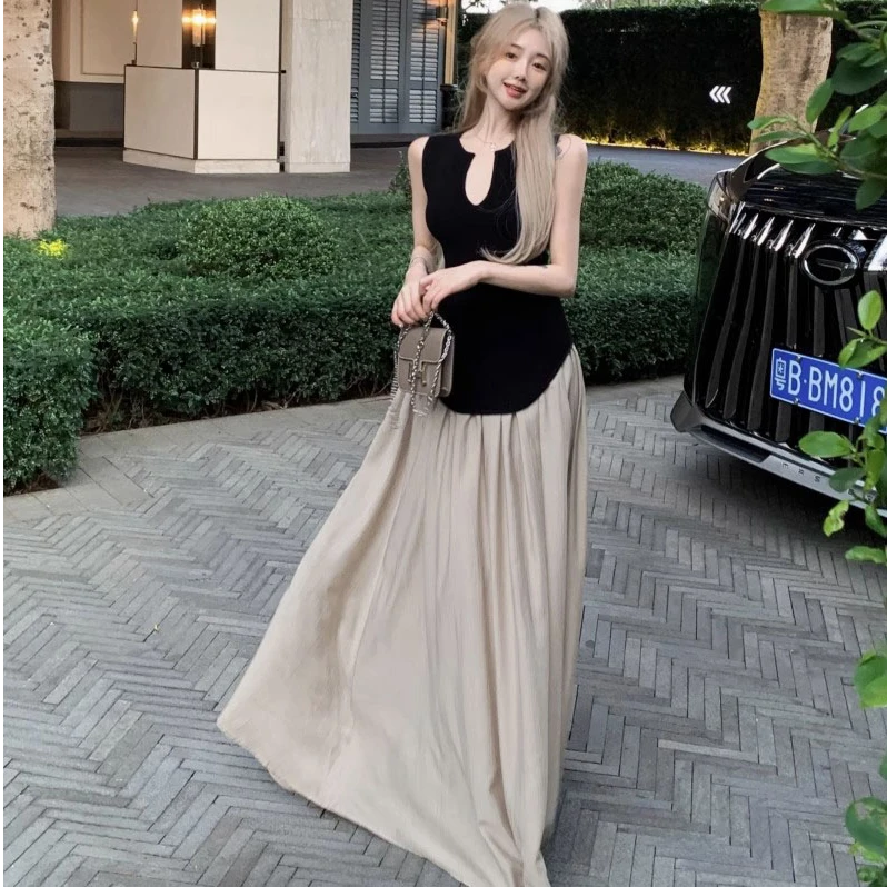 2025夏季显瘦气质高腰夏季褶皱法式半裙时尚百搭复古小众中长款