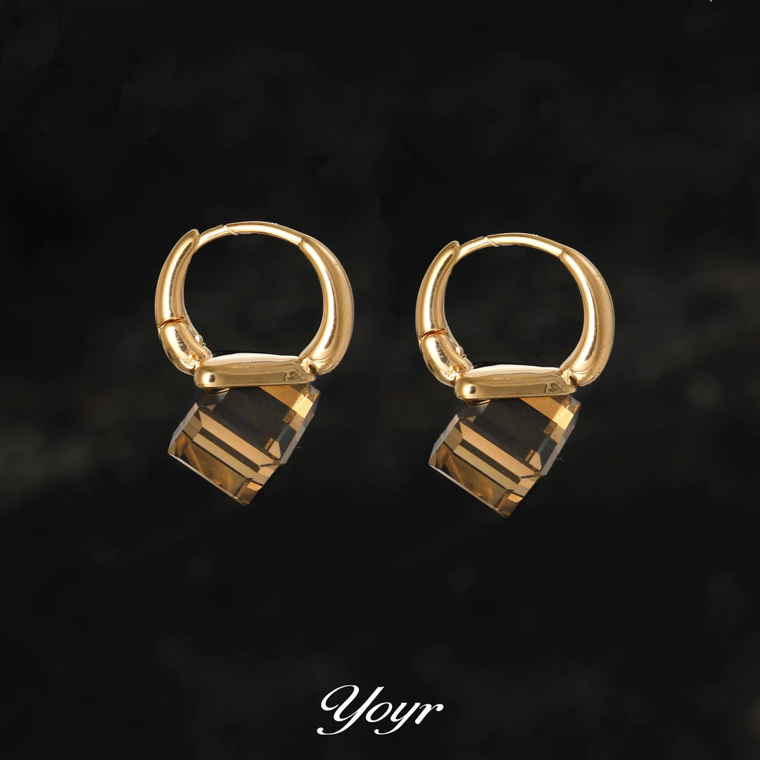 YOYR 黄铜锆石耳饰  茶晶方形耳扣简约高级感轻奢时尚简约耳环