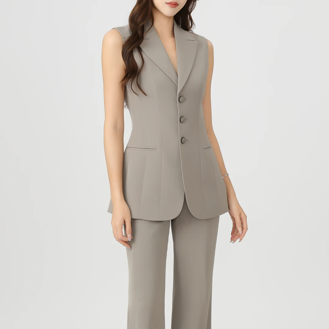 GIRDEAR/哥弟140030新款气场通勤收腰显瘦背心单排扣V领马甲外套