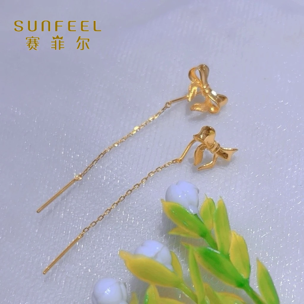 SUNFEEL/赛菲尔黄金足金在逃公主黄金耳线7字耳线经典百搭5G精工