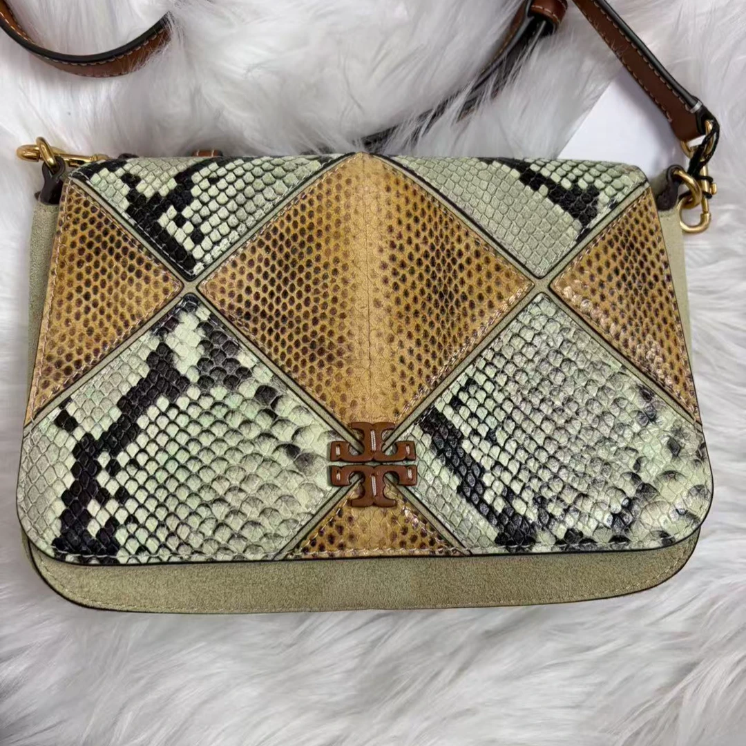 99新 TORY BURCH/汤丽柏琦 【诗诗】 蛇纹翻盖斜挎包/TS030689