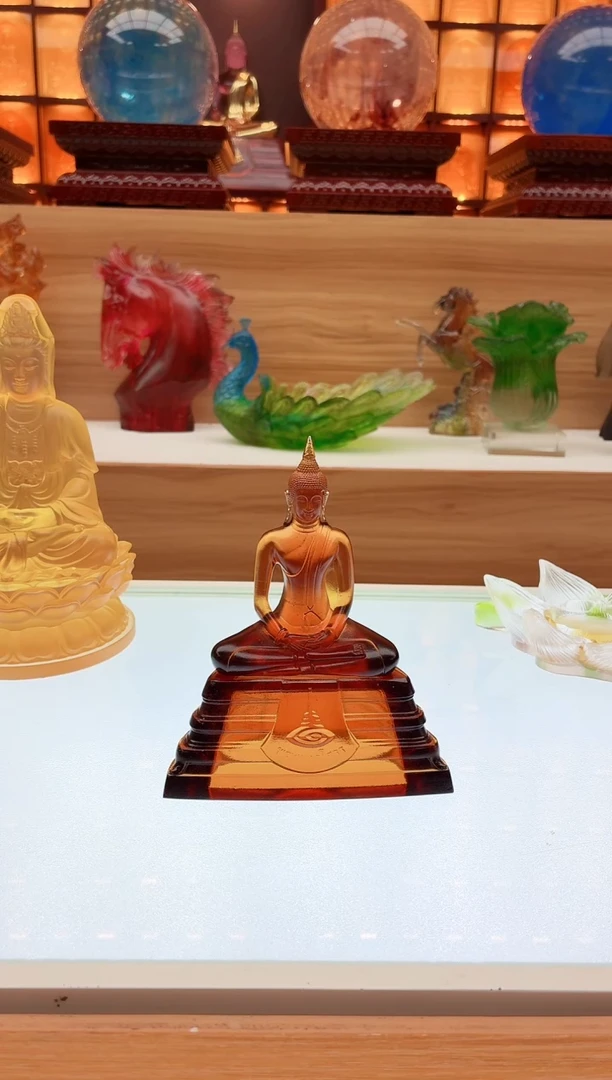 手工艺品琉璃深琥珀泰版药师佛13公分
