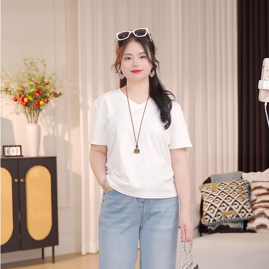 夏季新款夏日清凉一下衣服气质女棉T微胖MM专属显瘦修身棉T恤F590