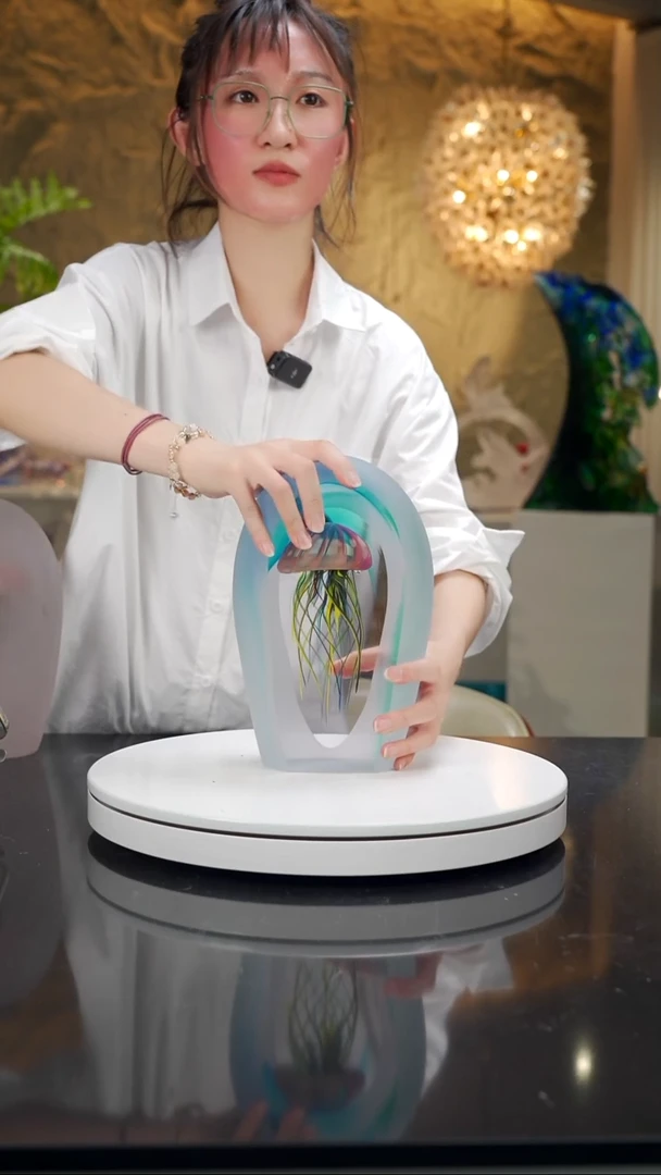 手工艺品琉璃磨砂蓝水母摆件