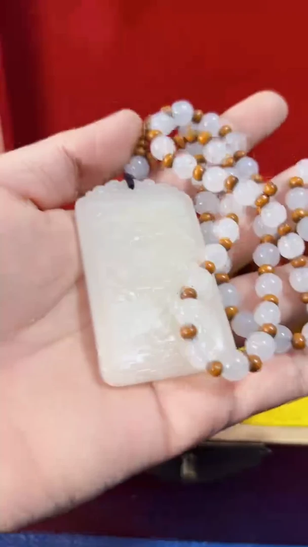 和田玉未镶嵌挂件和田 冰羊脂山水牌（飞铃文玩）