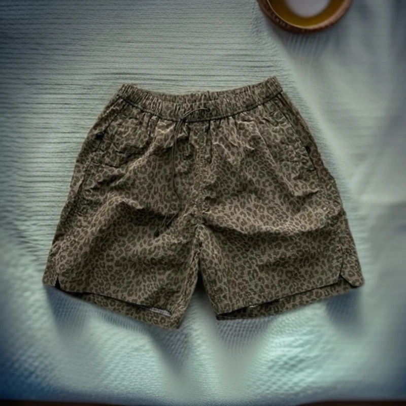 加大码2-300斤美式高街豹纹运动短裤夏季男女抽绳洋气五分沙滩裤
