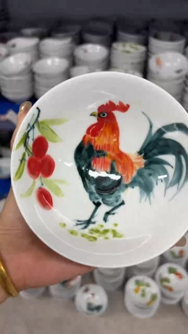 瓷片景德镇高温陶瓷食品级手绘釉中彩-斗笠碗