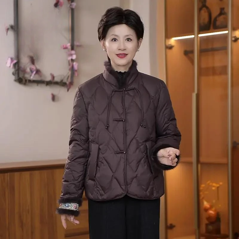 【直播间同款】中老年羽绒服冬季新款鹅绒棉服国风加厚纯色时尚显瘦