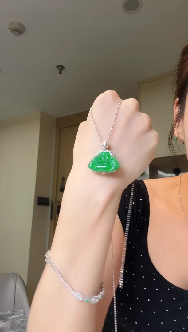 吊坠(不含链)银S925镶嵌翡翠天然翡翠吊坠