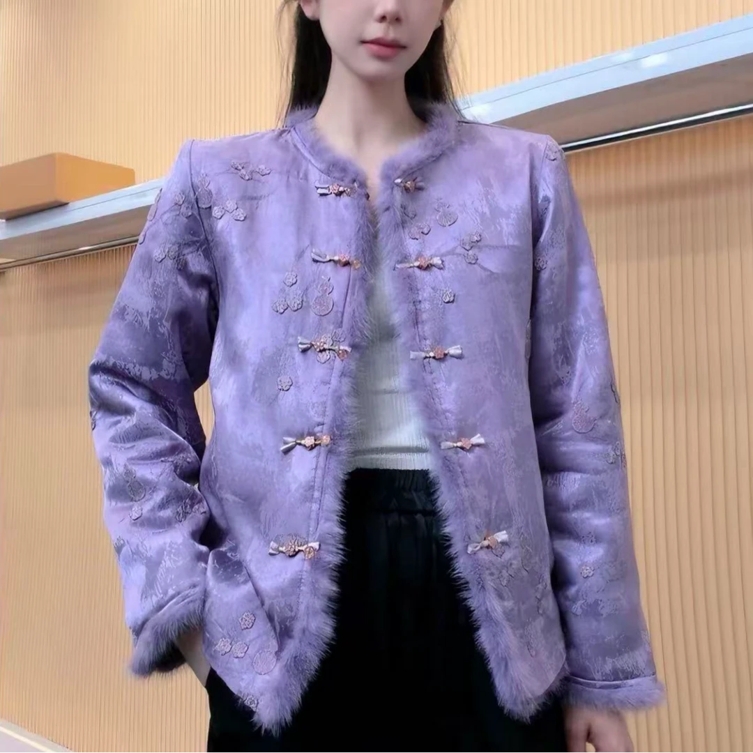 【葫芦】水貂毛新中式外套时尚国风气质加厚葫芦双面穿保暖外套