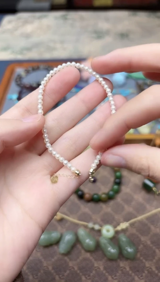 18K金镶嵌手链淡水珍珠18K金珍珠手链GW