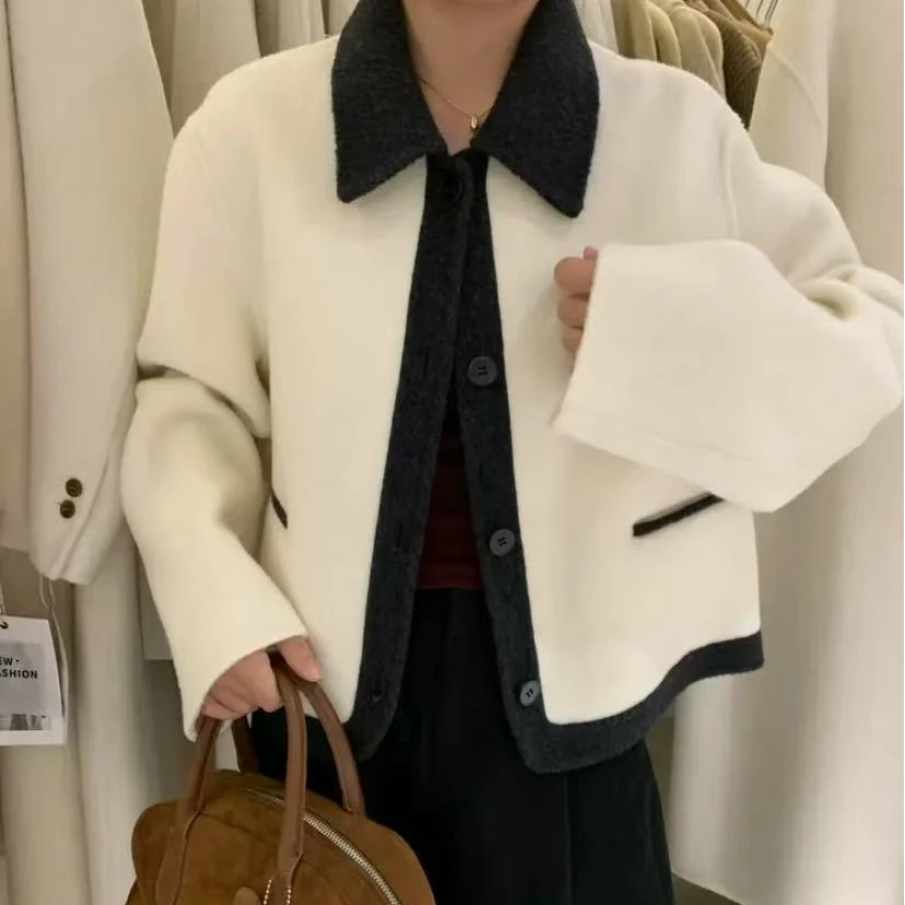 PIG小韩系2025双面羊毛小短款韩剧女主穿搭