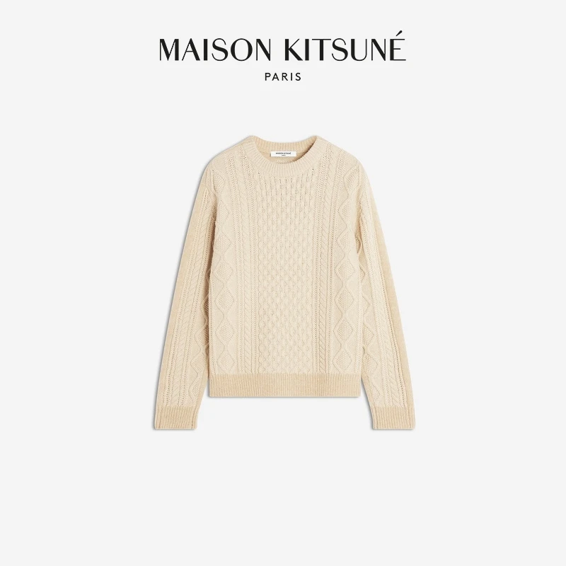 【早秋新品】Maison Kitsune女款羊毛羊驼毛混纺绞花套头针织毛衣
