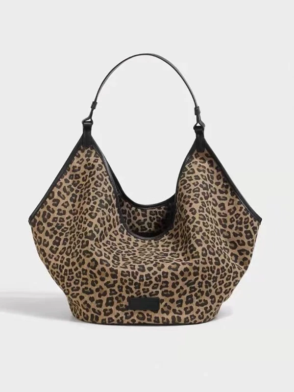 豹纹大容量托特包女2025新款复古腋下包韩版慵懒风通勤百搭单肩包