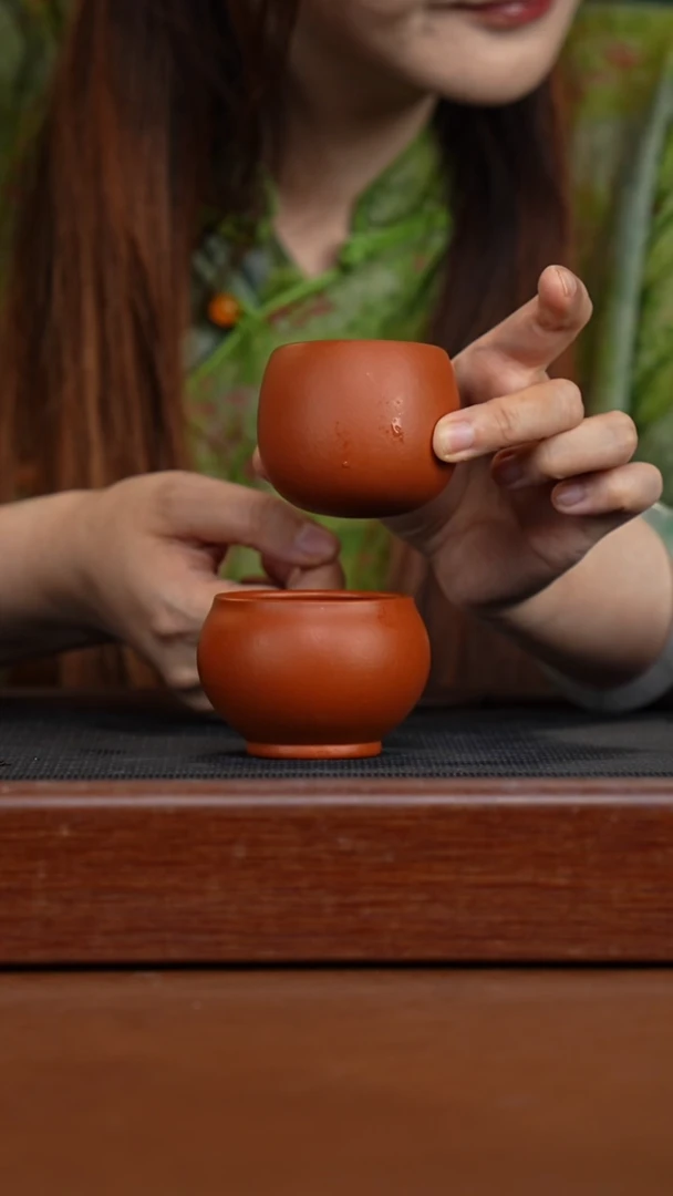 茶壶紫砂朱泥龙珠杯+不倒翁杯