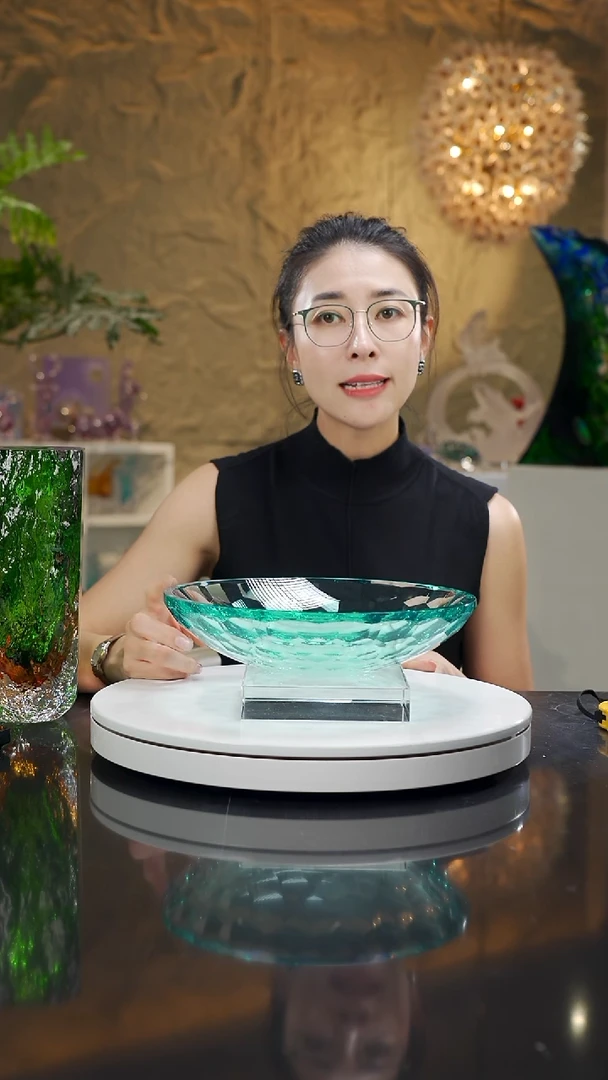 手工艺品琉璃蔚****》湖水蓝切面果碗