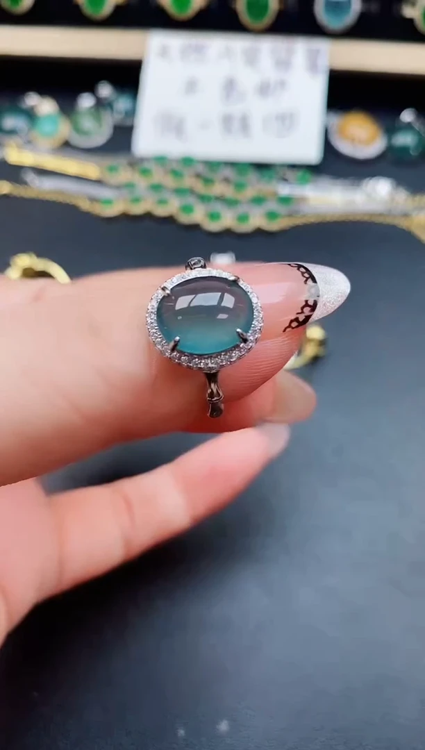 翡翠戒指银S925镶嵌50860