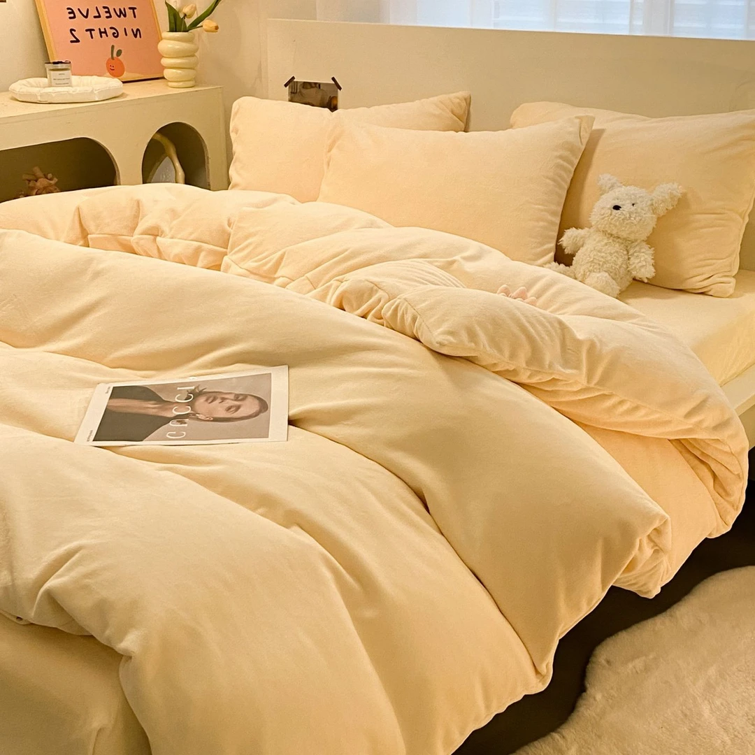 秋冬季牛奶绒双面法兰绒提花被套床上四件套加厚珊瑚绒床单三件套