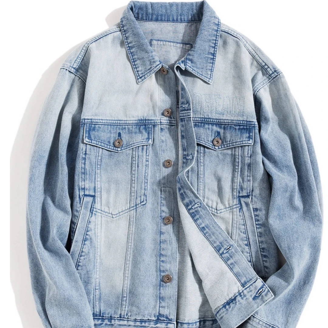 男水洗牛仔复古拼接夹克潮流上衣百搭秋装短款秋季标准纯色