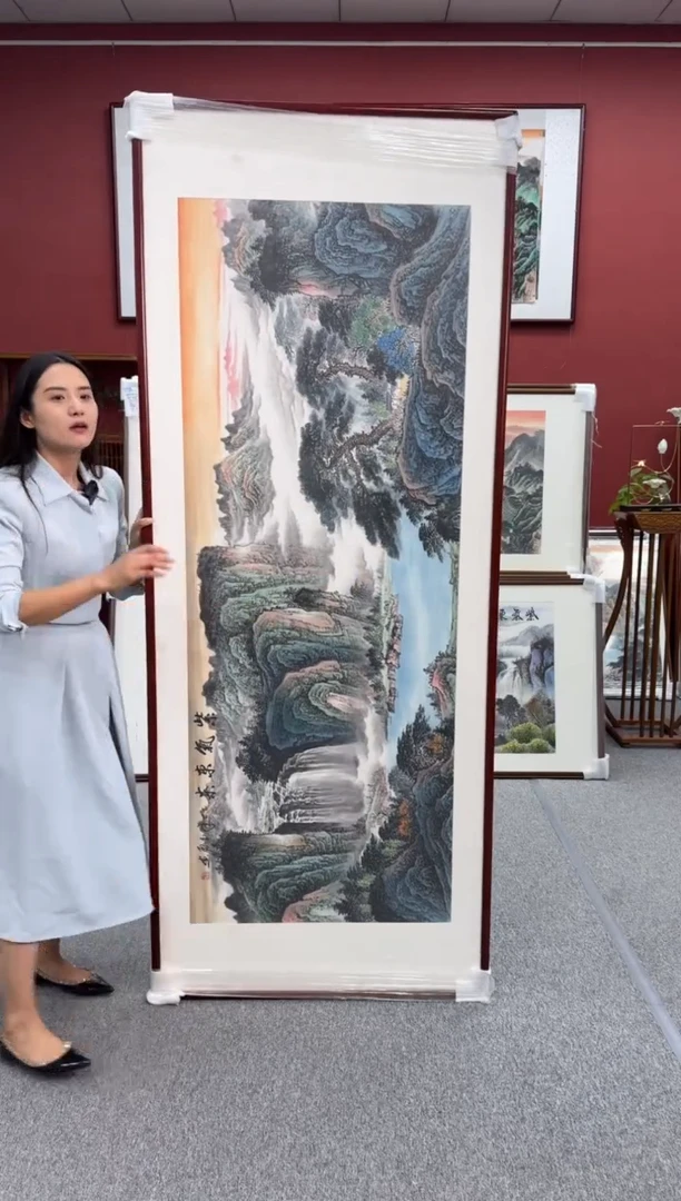 国画手绘  紫气东来 219*88