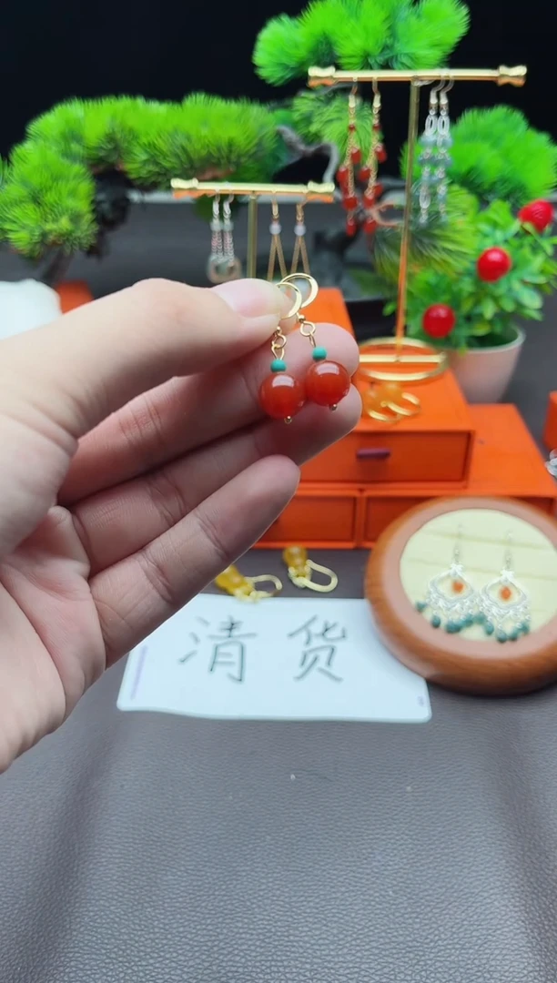 玛瑙/玉髓耳饰银S925镶嵌424