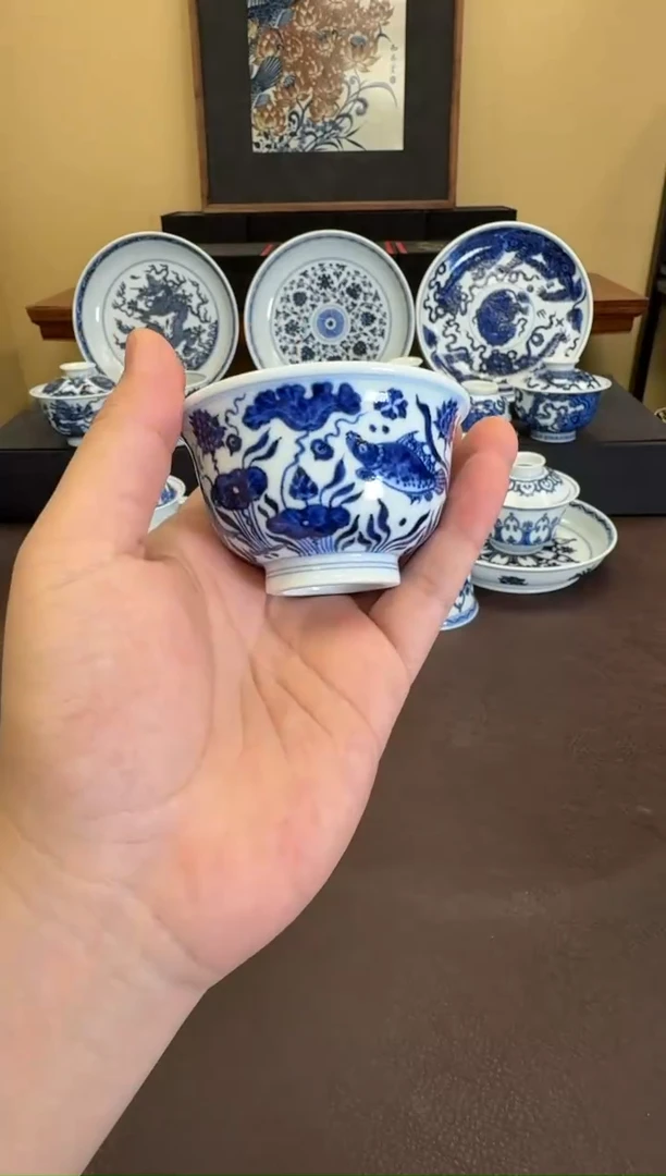 松风馆鱼藻纹小压手杯