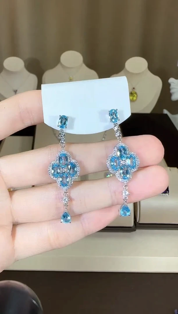 【闪购商品】托帕石耳饰银S925镶嵌设计款