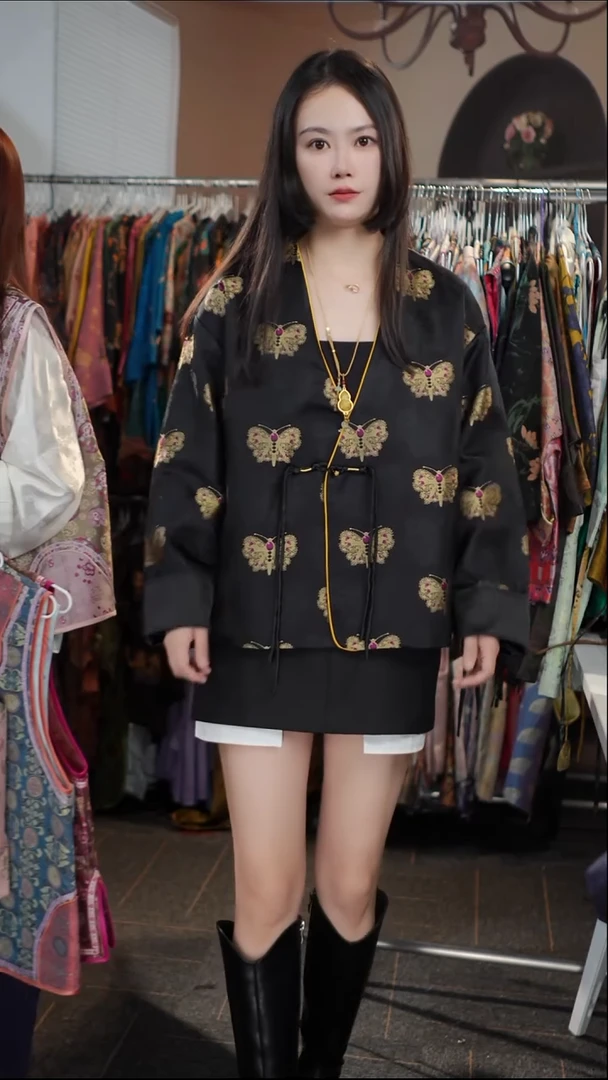 黑金蝴蝶v领外套