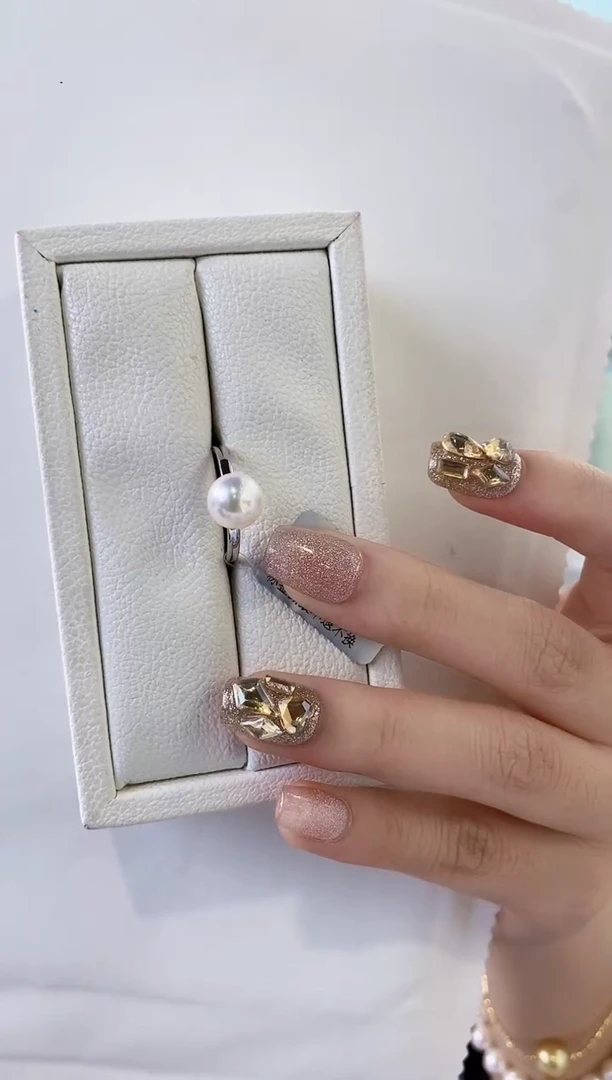 银S925镶嵌戒指海水珍珠8.5-9Akoya海水珍珠戒指