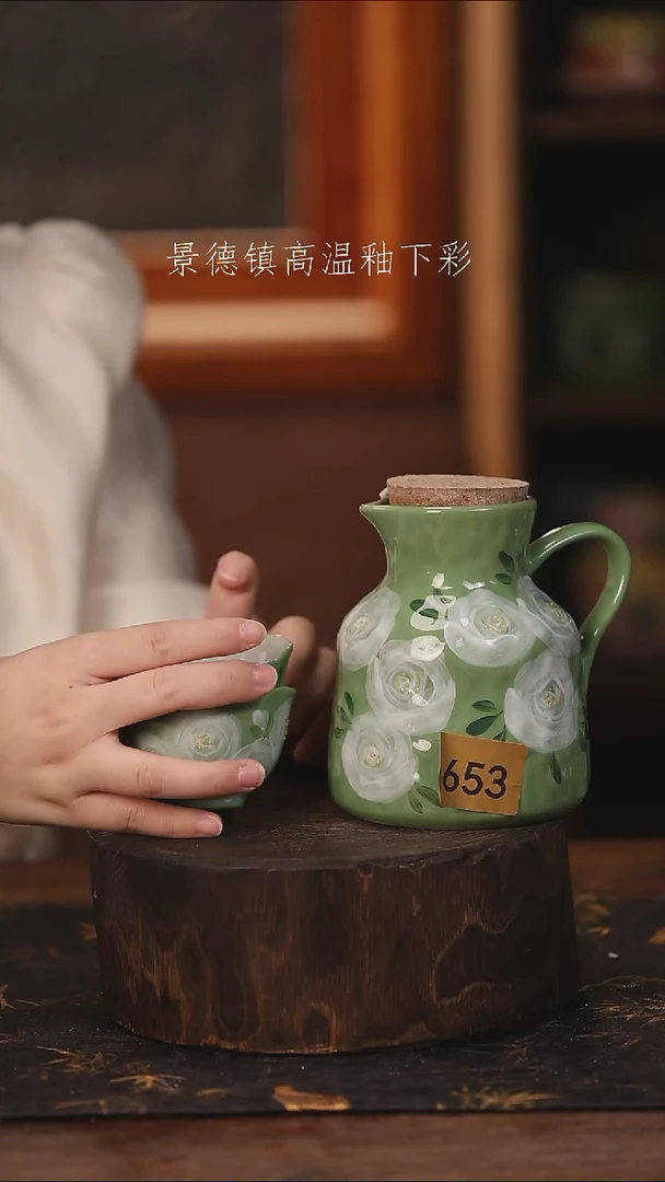 陶瓷景德镇高温釉下手绘陶瓷@L653@