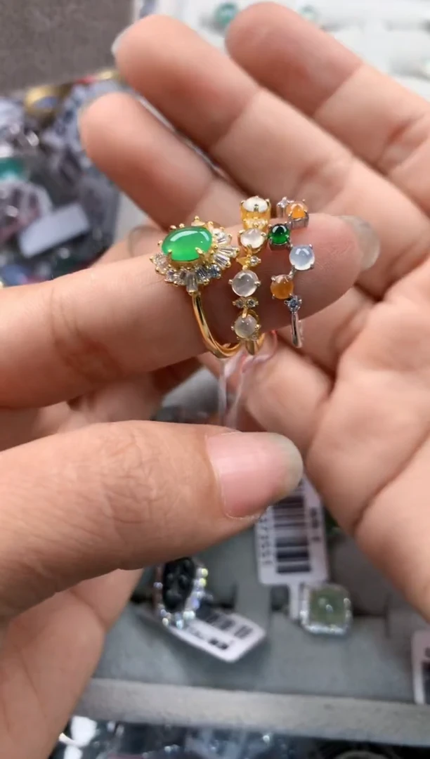 银S925镶嵌戒指翡翠666----9