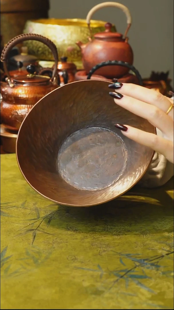 纯紫铜仿古圆茶盘