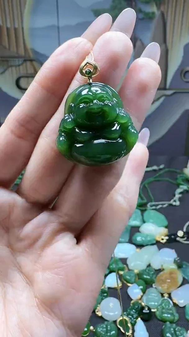 和田玉18K金镶嵌挂件1