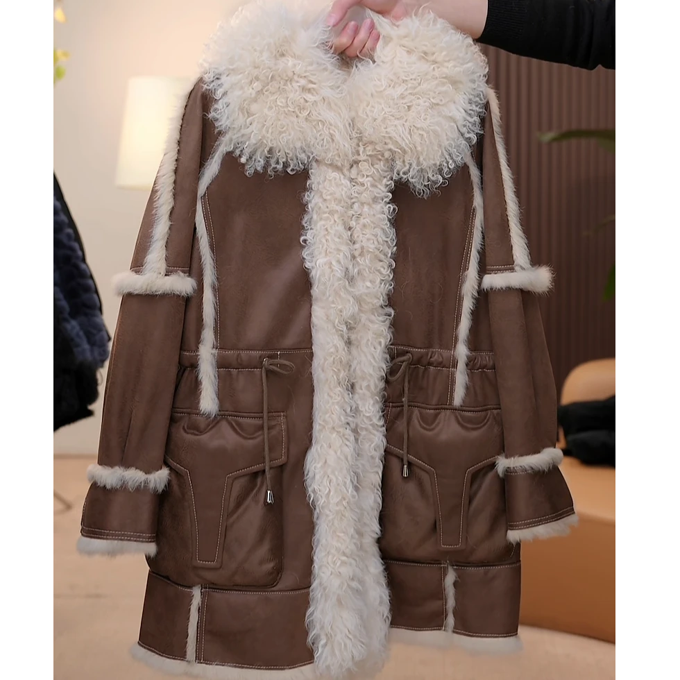 【茅茅专属】2F82时尚百搭休闲时尚设计师新款兔毛皮羊毛皮皮草外套