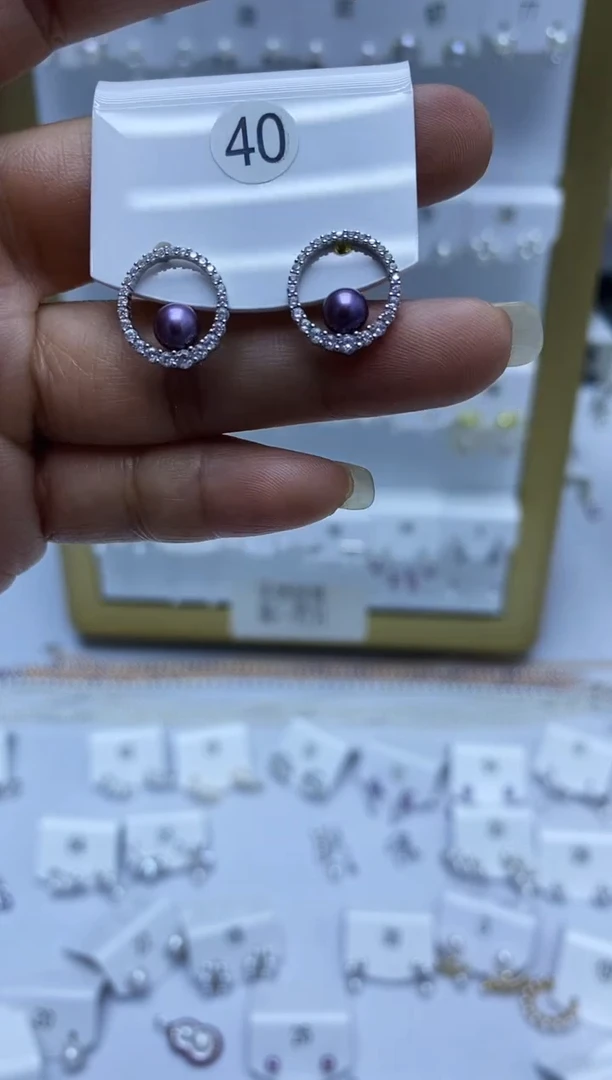 银S925镶嵌耳饰淡水珍珠40