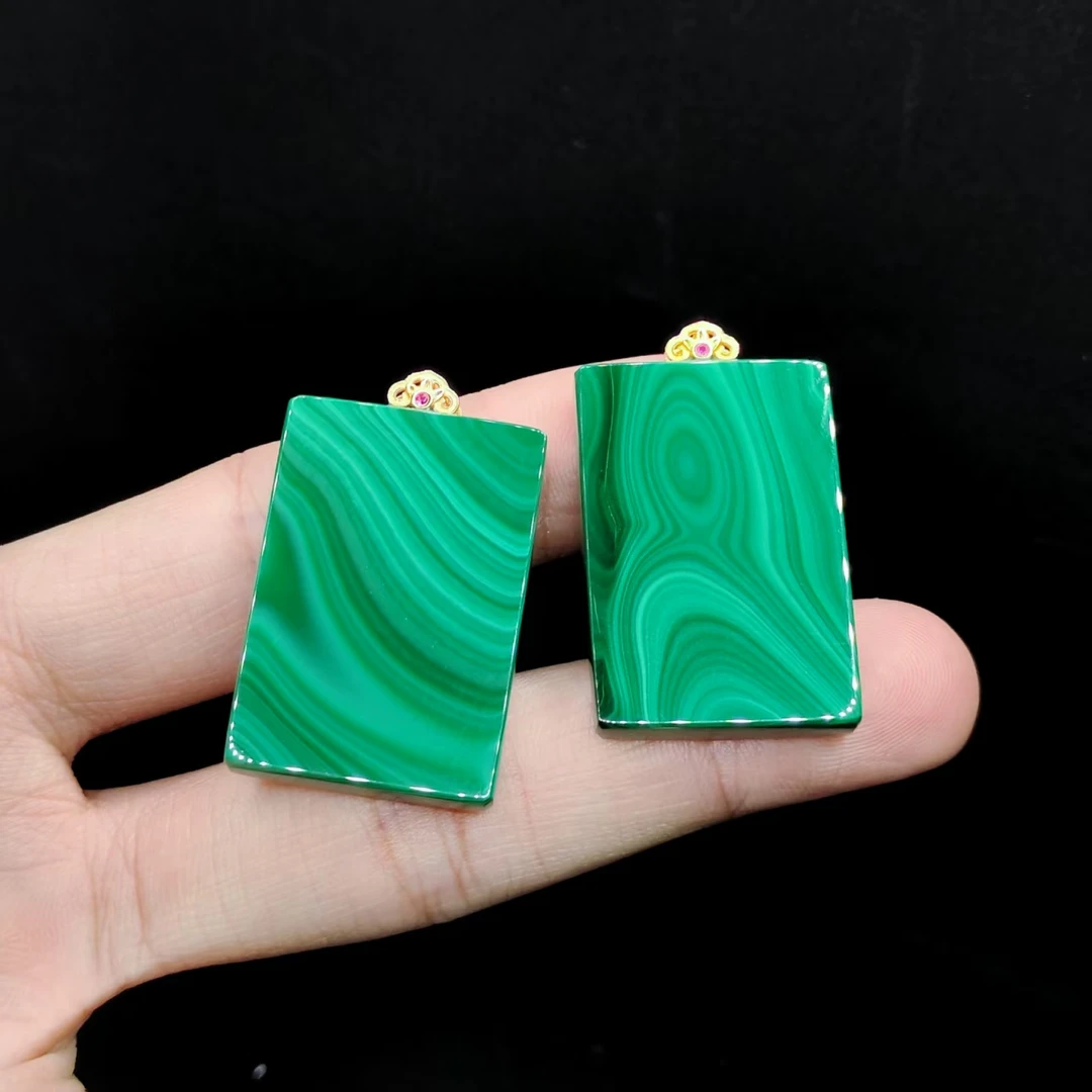 s925银孔雀石无事牌吊坠赠链S3【多样性发其一】约32-22-4mm