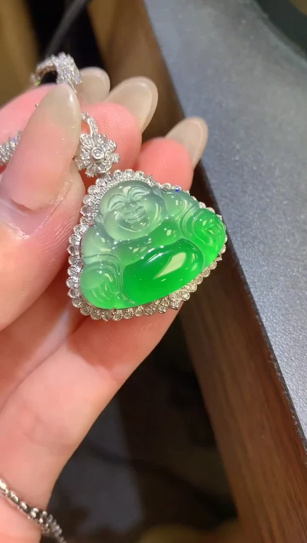 吊坠(不含链)18K金镶嵌翡翠91-佛公（不含链扣