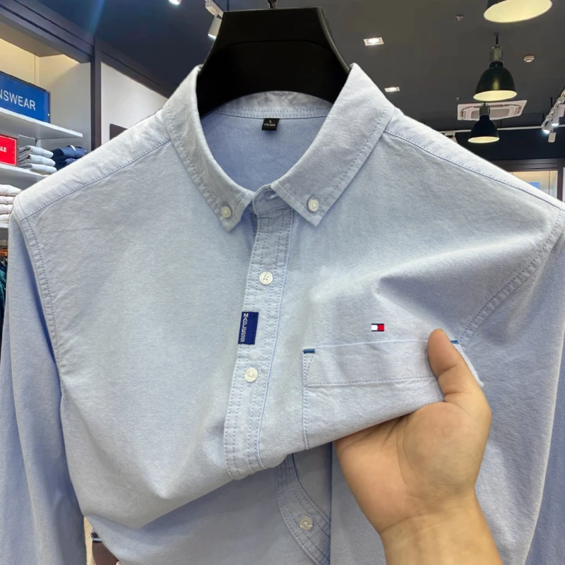 正品Tommy汤米刺绣新款男士长袖衬衫100%纯棉时尚休闲百搭衬衣男