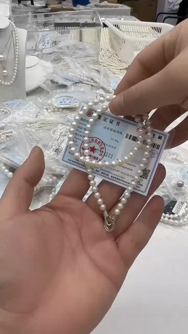 项链银S925镶嵌淡水珍珠6mm 水钻扣-孤品