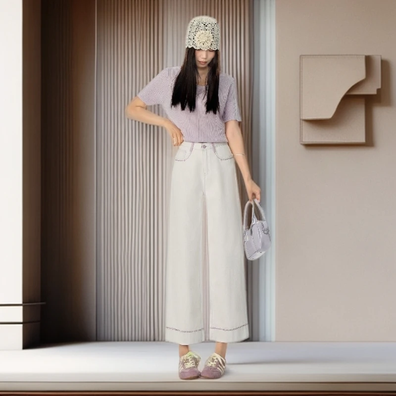 【雅岚女装】时尚洋气显瘦夏季薄款白色牛仔裤女新款小个子高腰休闲