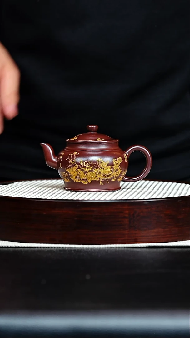茶壶紫砂宜兴原矿紫砂 描金潘壶