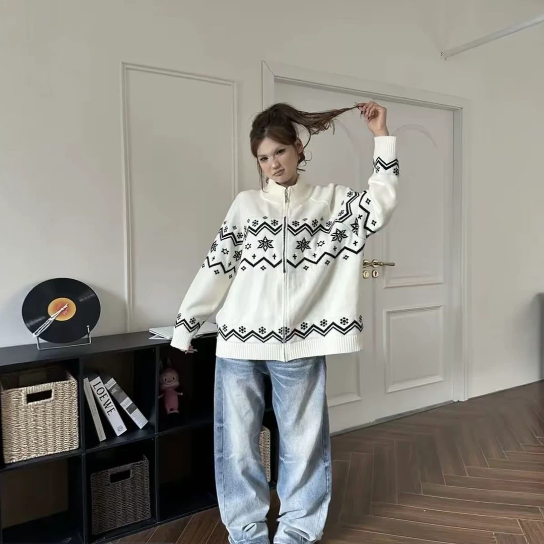 女毛针织衫早秋拼色镂空针织罩衫韩版宽松休闲设计感